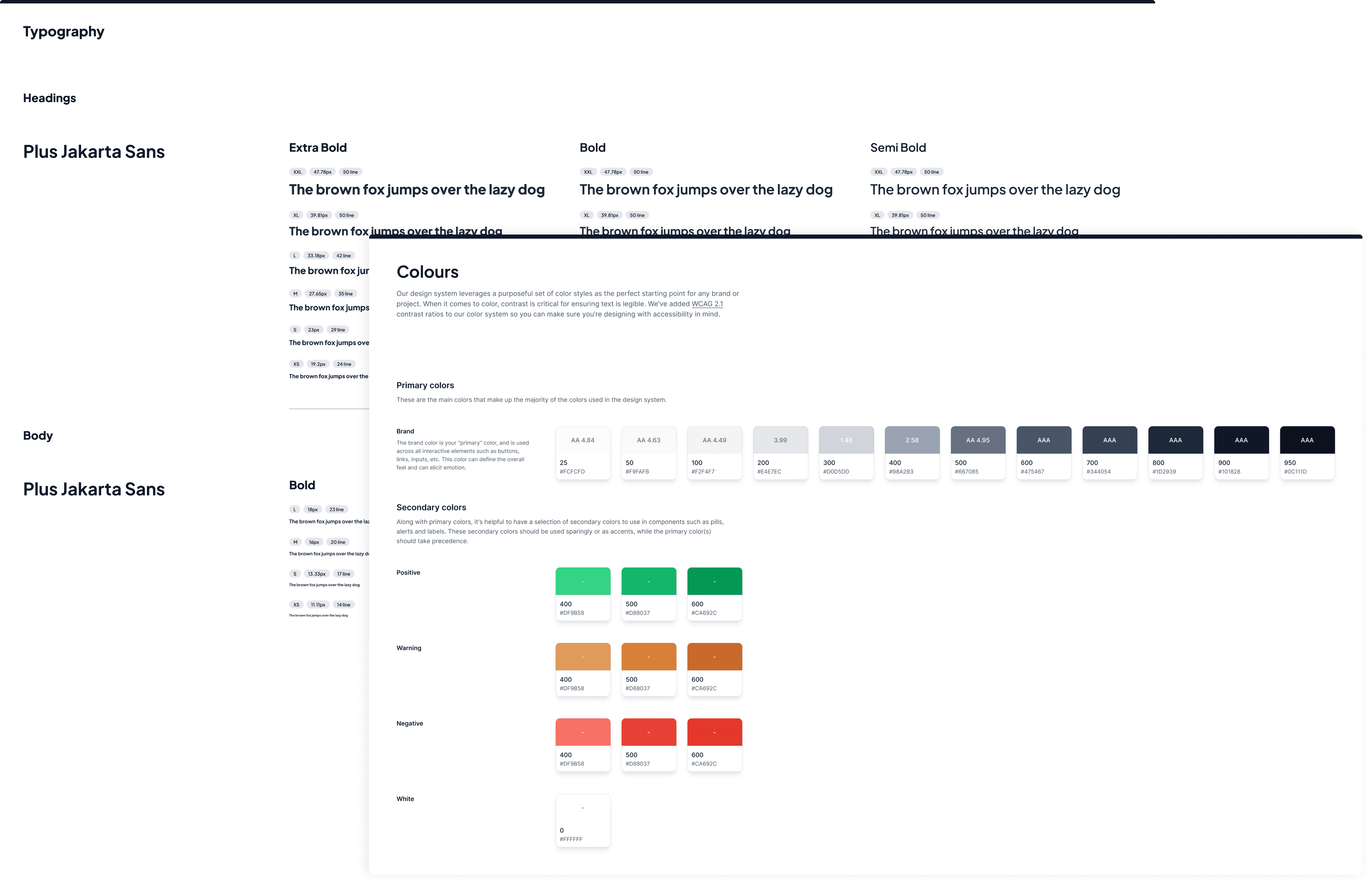 Colour and typography slides from the design system