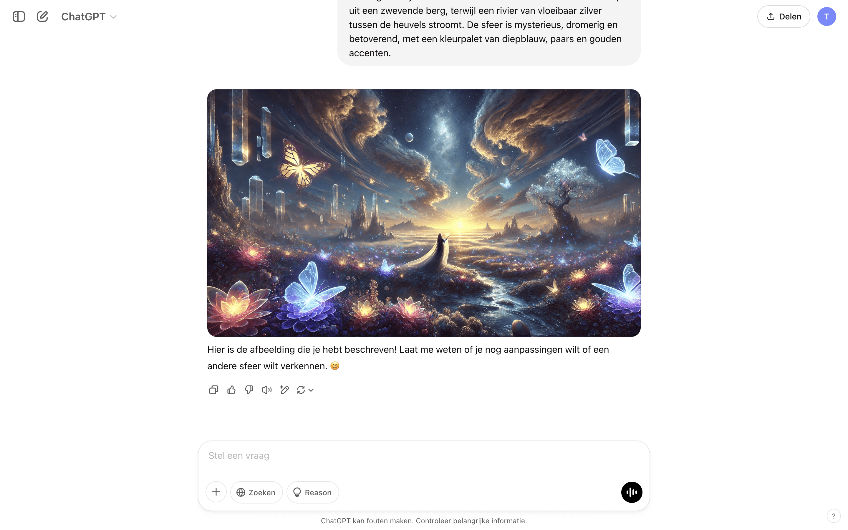 Screenshot van de output na een prompt voor een afbeelding in ChatGPT