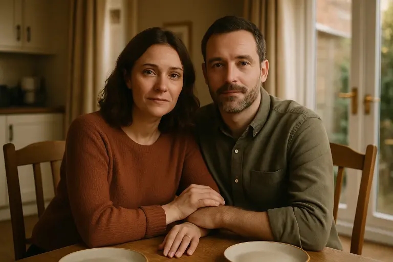 woman talking to partner while holding hospital letter