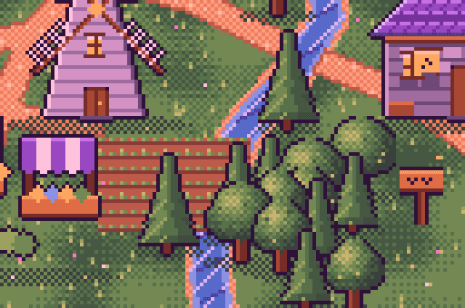 A pixel-art village