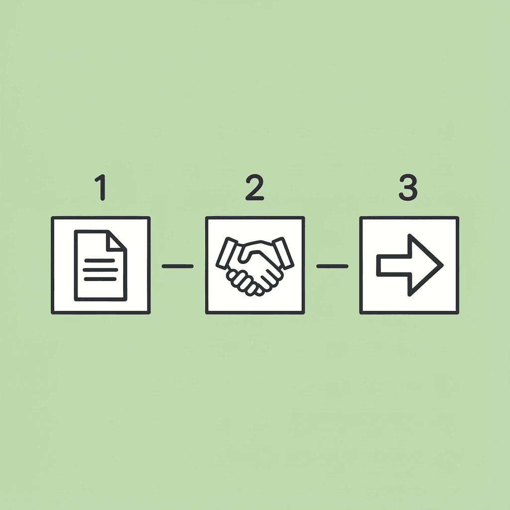 Three numbered boxes showing steps: build profile, receive personalized matches, start applications