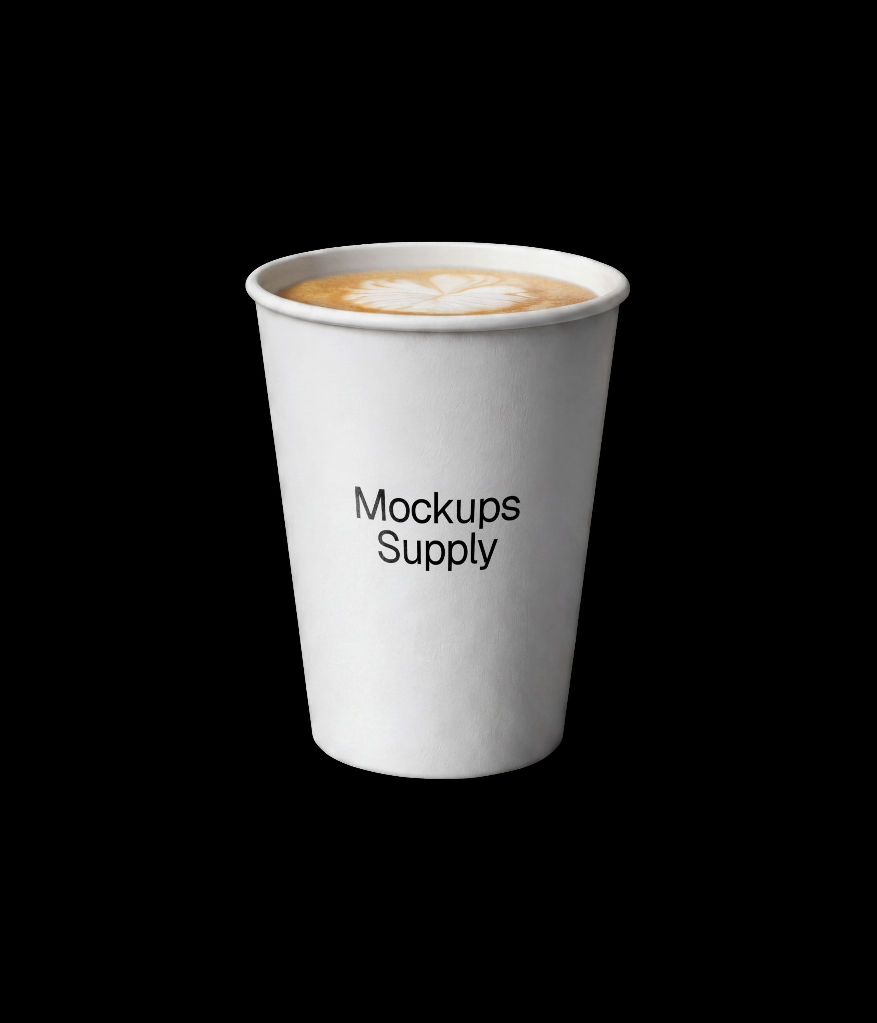 Medium paper coffee cup mockup filled with latte and customized branding artwork