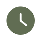 A simple circular clock icon with hour and minute hands, set against a solid background color.