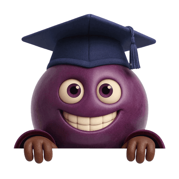 Uncorkables Academy grape berry with graduation cap is smiling