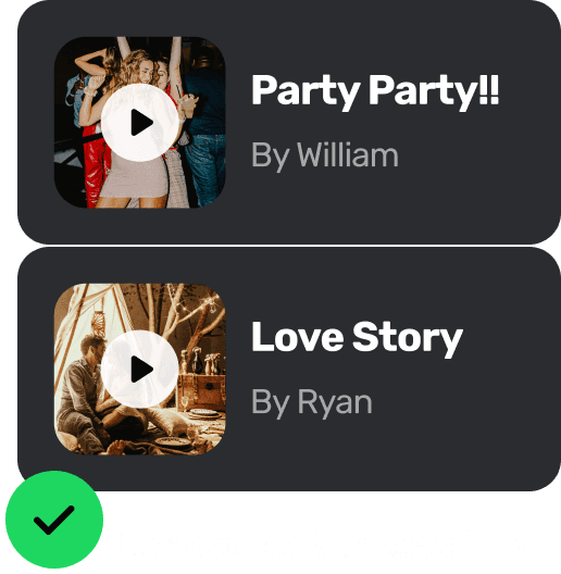 Sunora AI-generated playlist featuring the songs "Party Party!" by William and "Love Story" by Ryan.