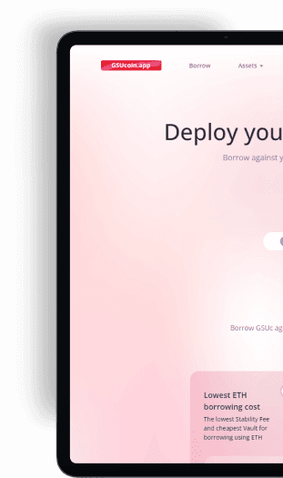 Mobile dashboard of GSU Protocol highlighting borrowing options and wallet connection features