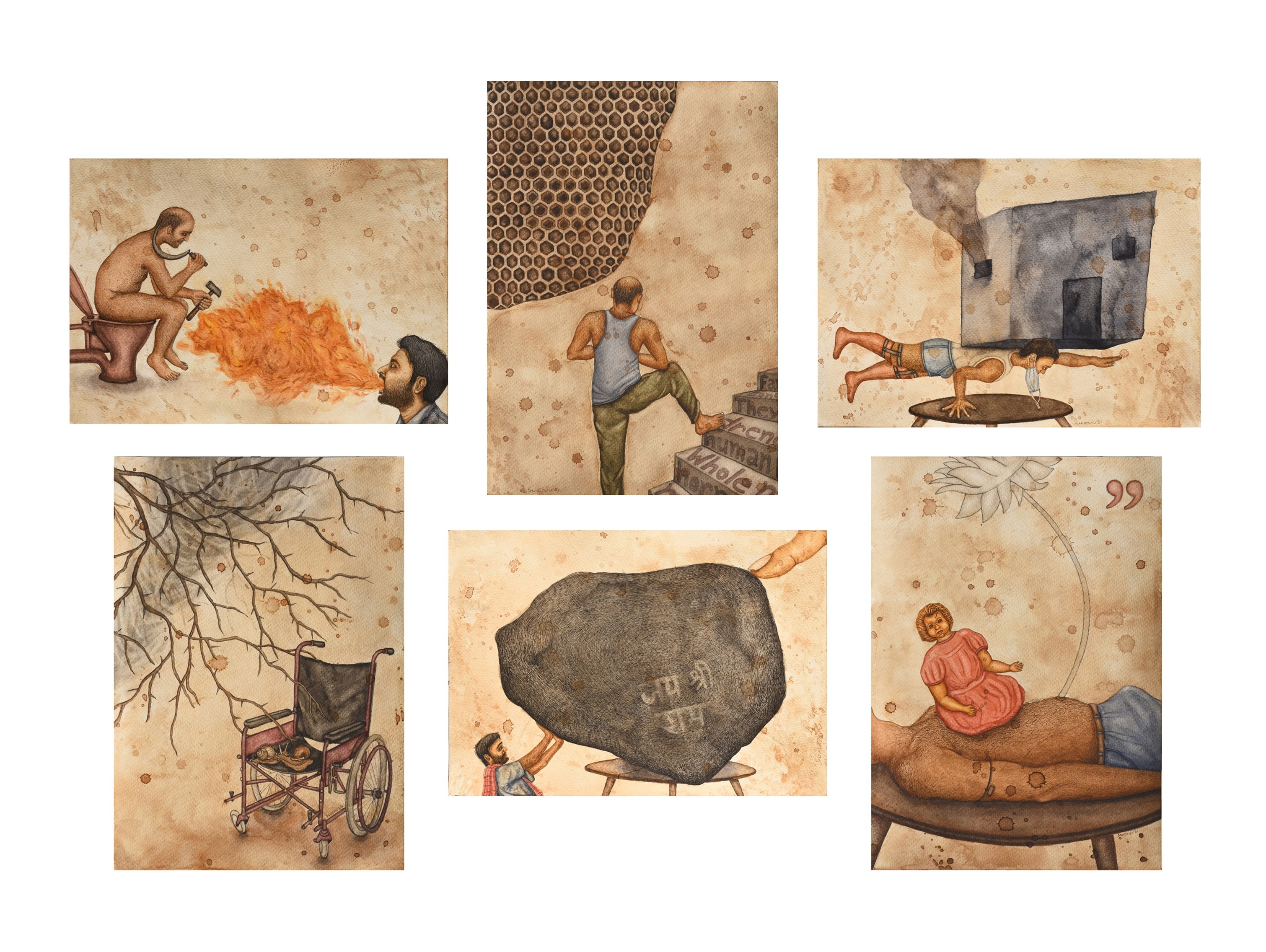 herd of sheep on road painting