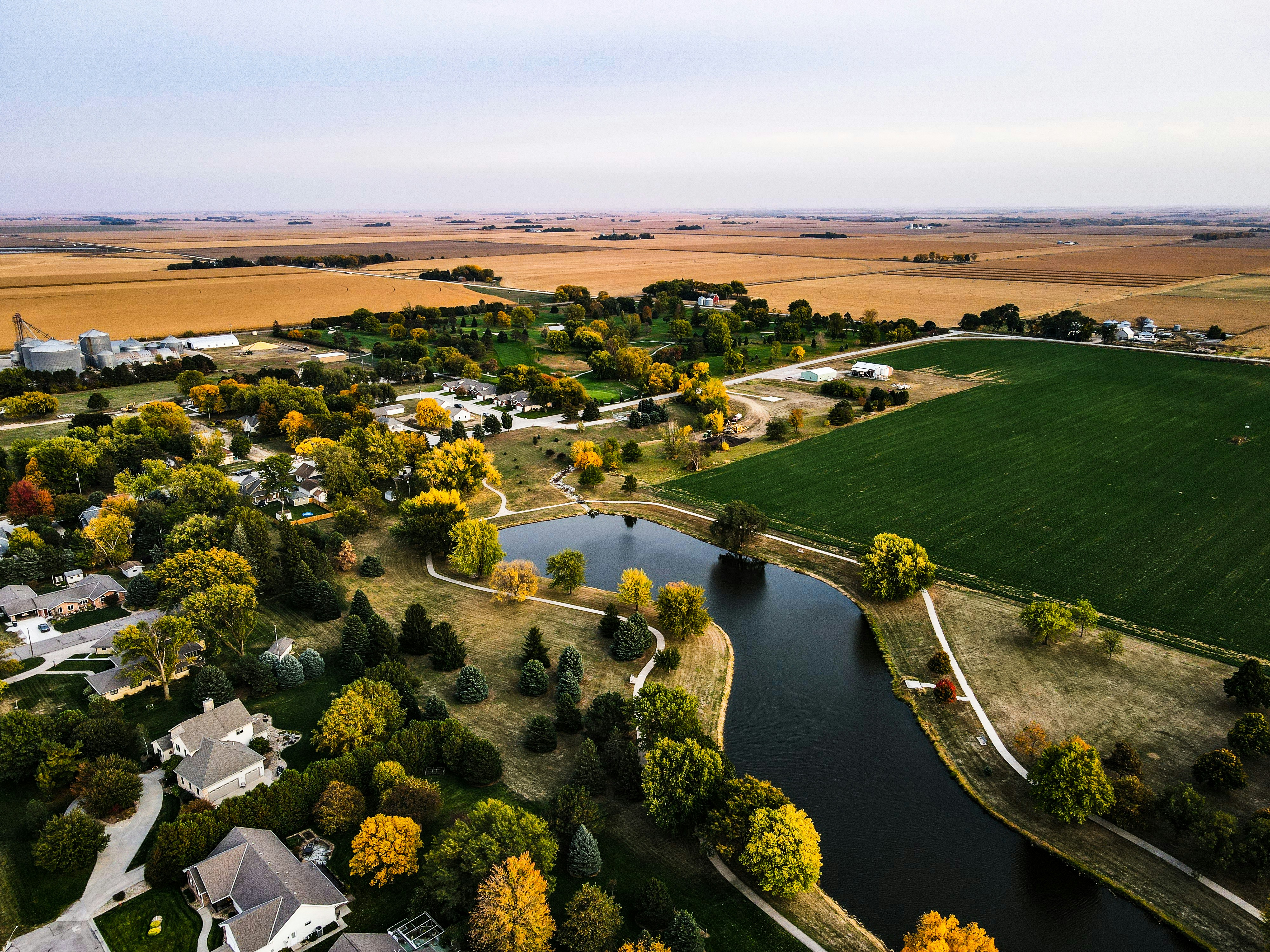 An aerial shot of a laborhood in nebraska