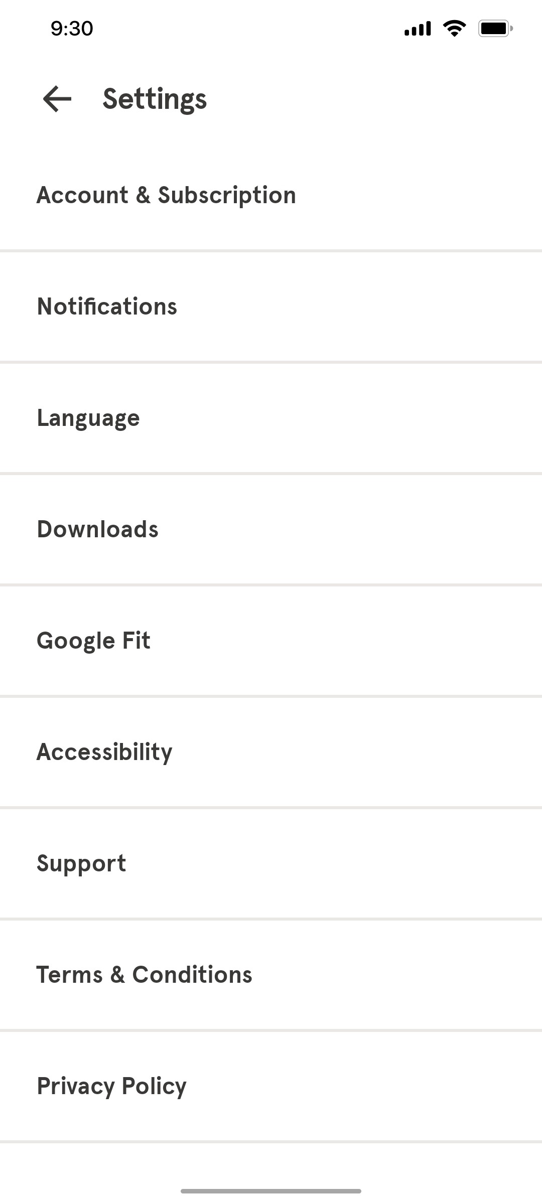 Headspace Settings screen