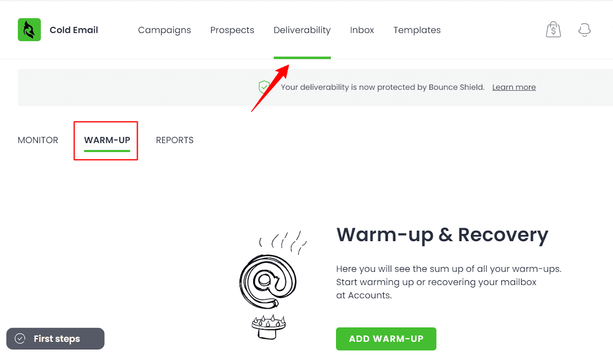 email warm-up feature