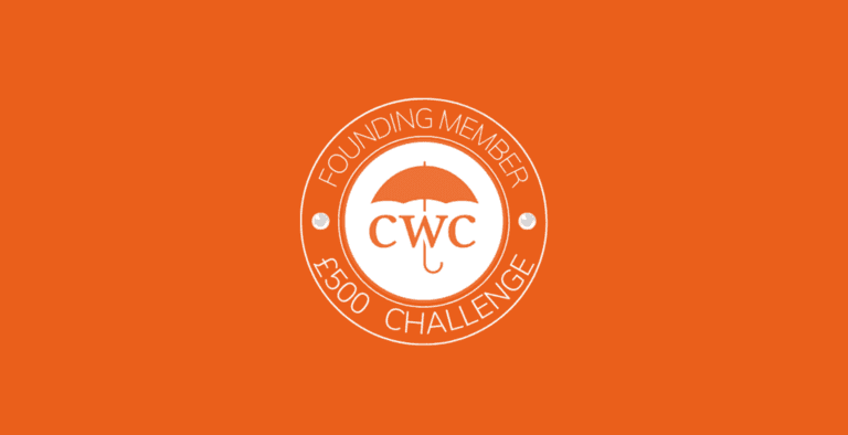 Orange badge logo reading “Founding Member £500 Challenge CWC.”