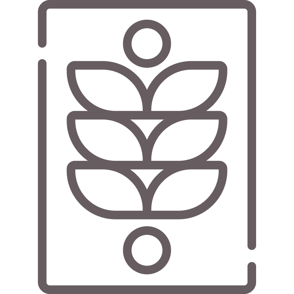 Stylized wheat symbol on a rectangular tablet or card, representing agriculture or natural products.