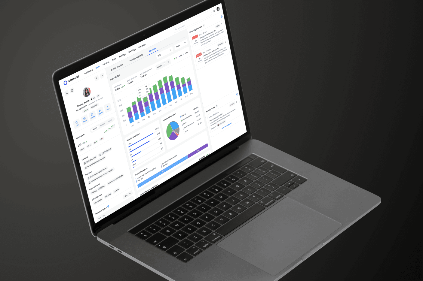 Mockup of one laptop showcasing CRM portal project design.