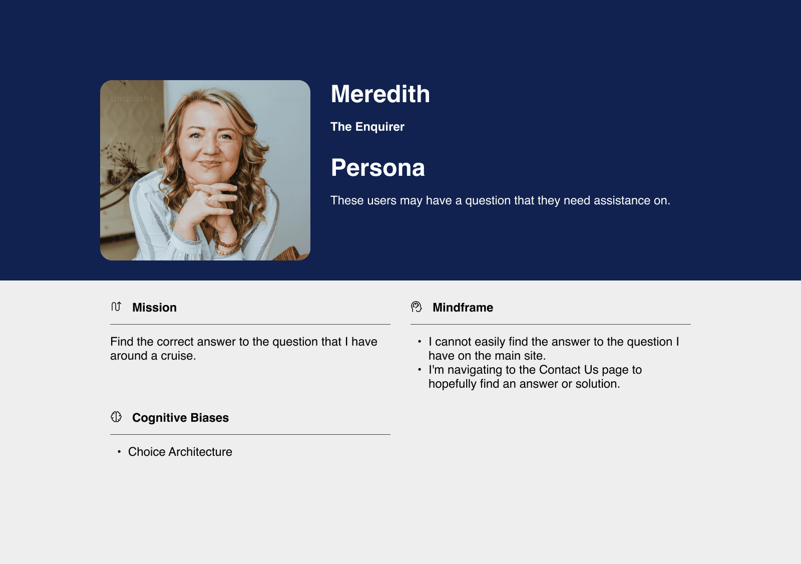 Snap shot of a persona for the enquirer