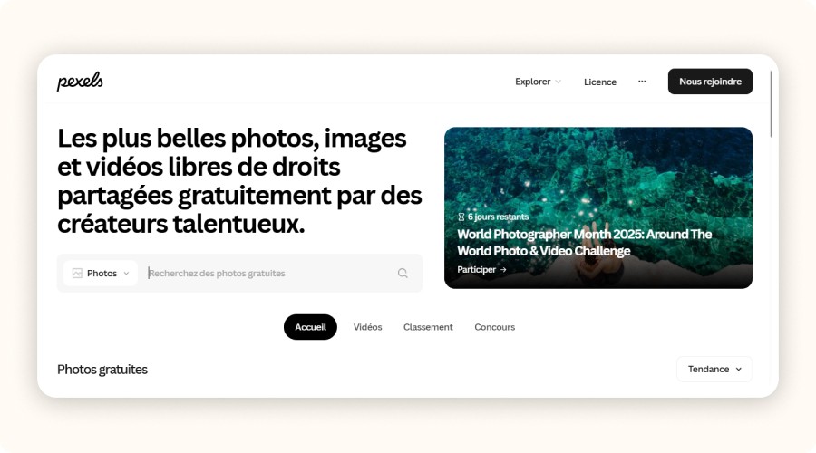 Pexels homepage