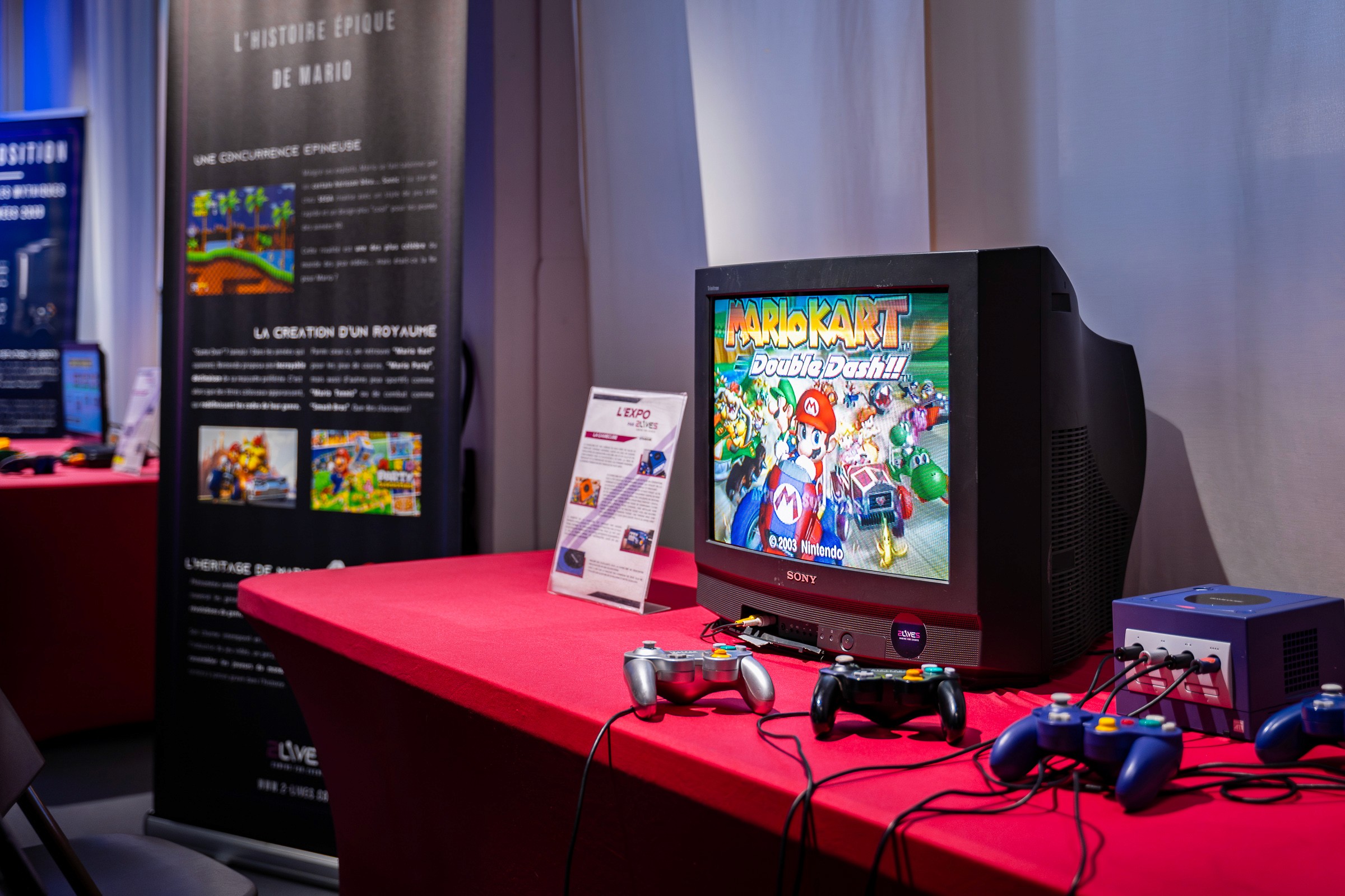 Exposition retrogaming télévision mariokart double dash