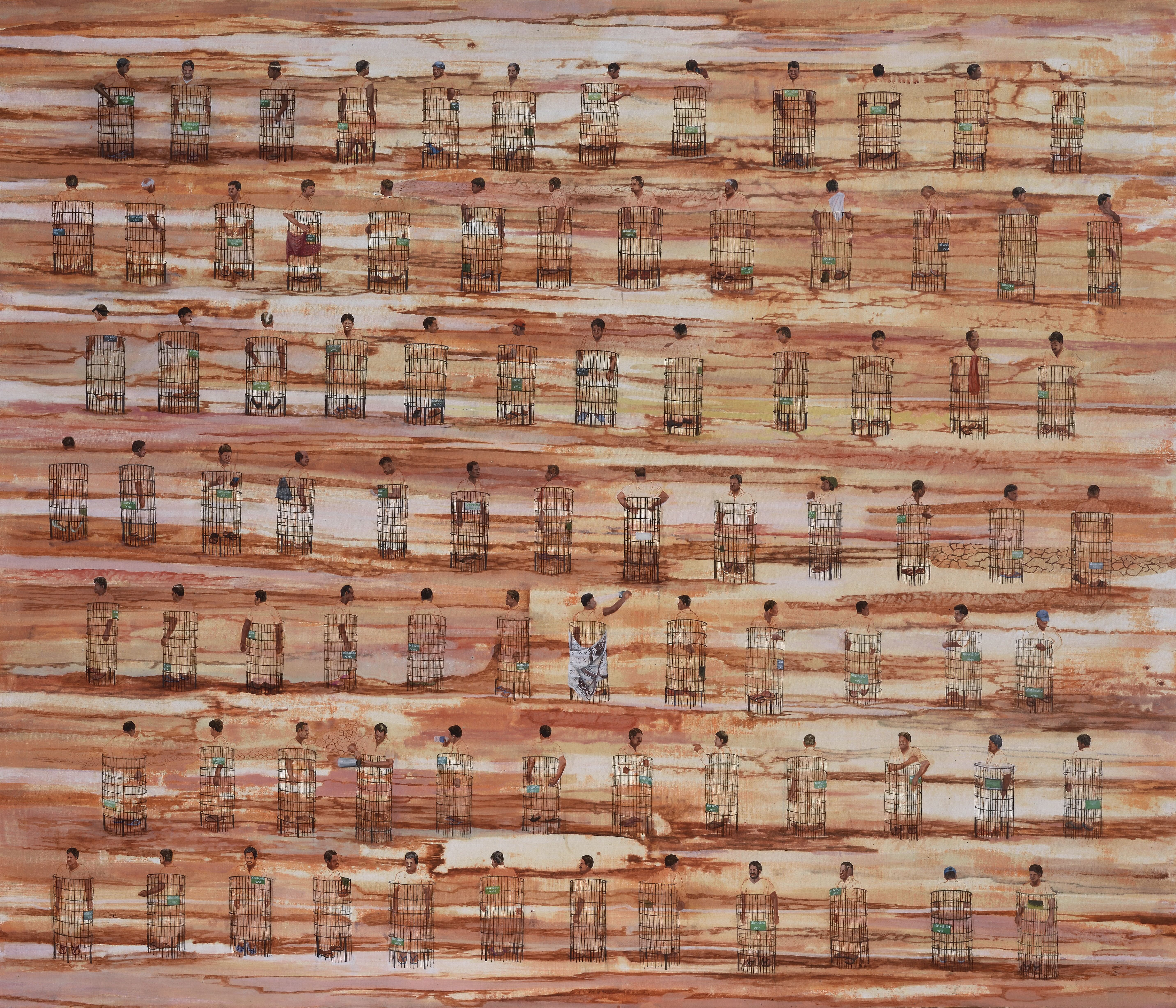 herd of sheep on road painting