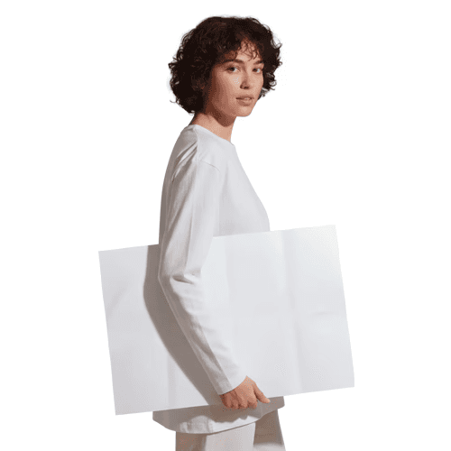 Poster mockup held by female model