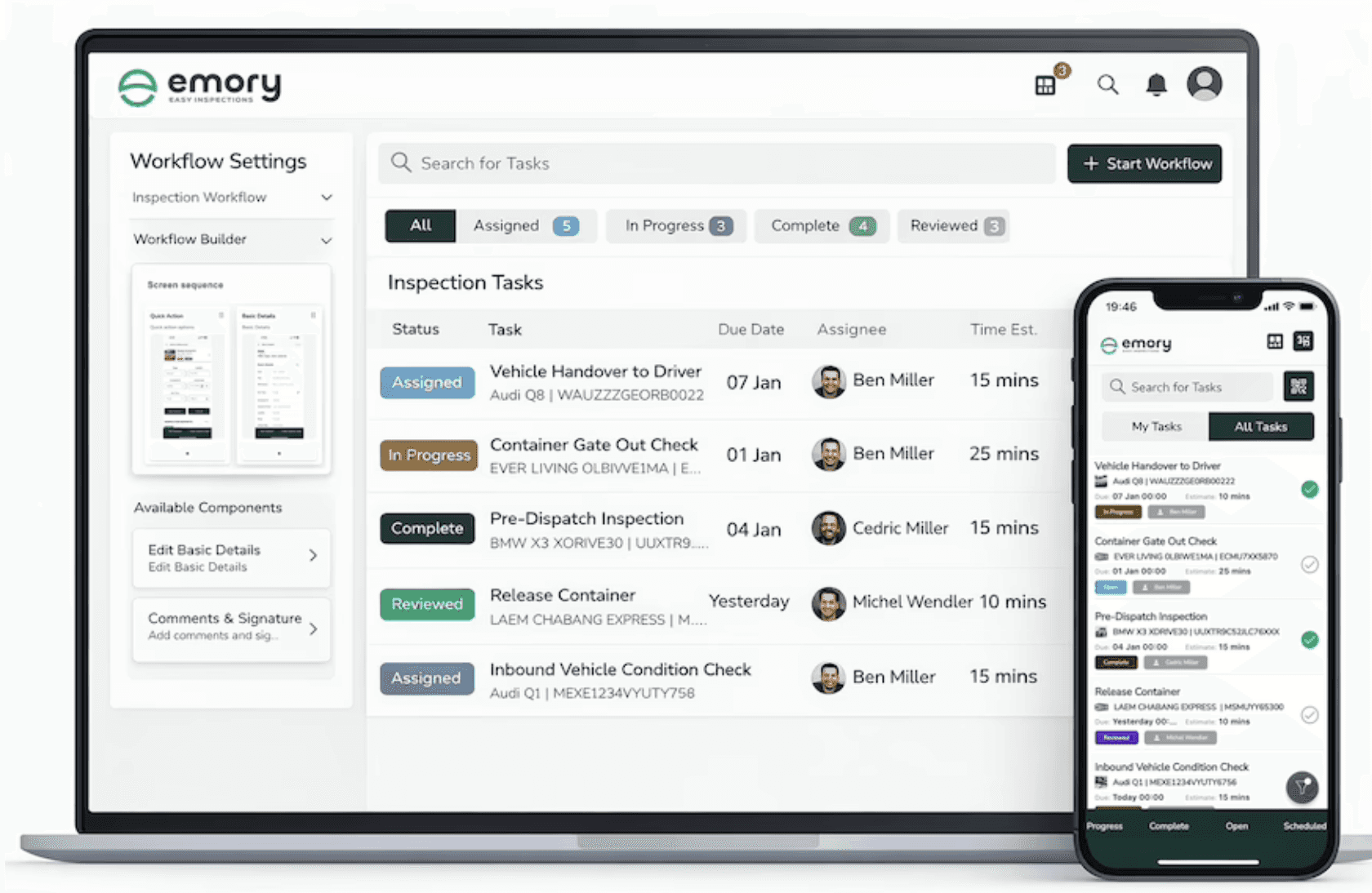 Workflow builder for configuring digital inspection processes