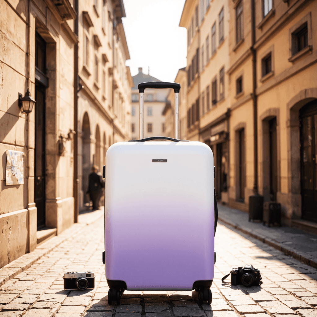 product photography of a suitcase with a gradient design, suitable for travel