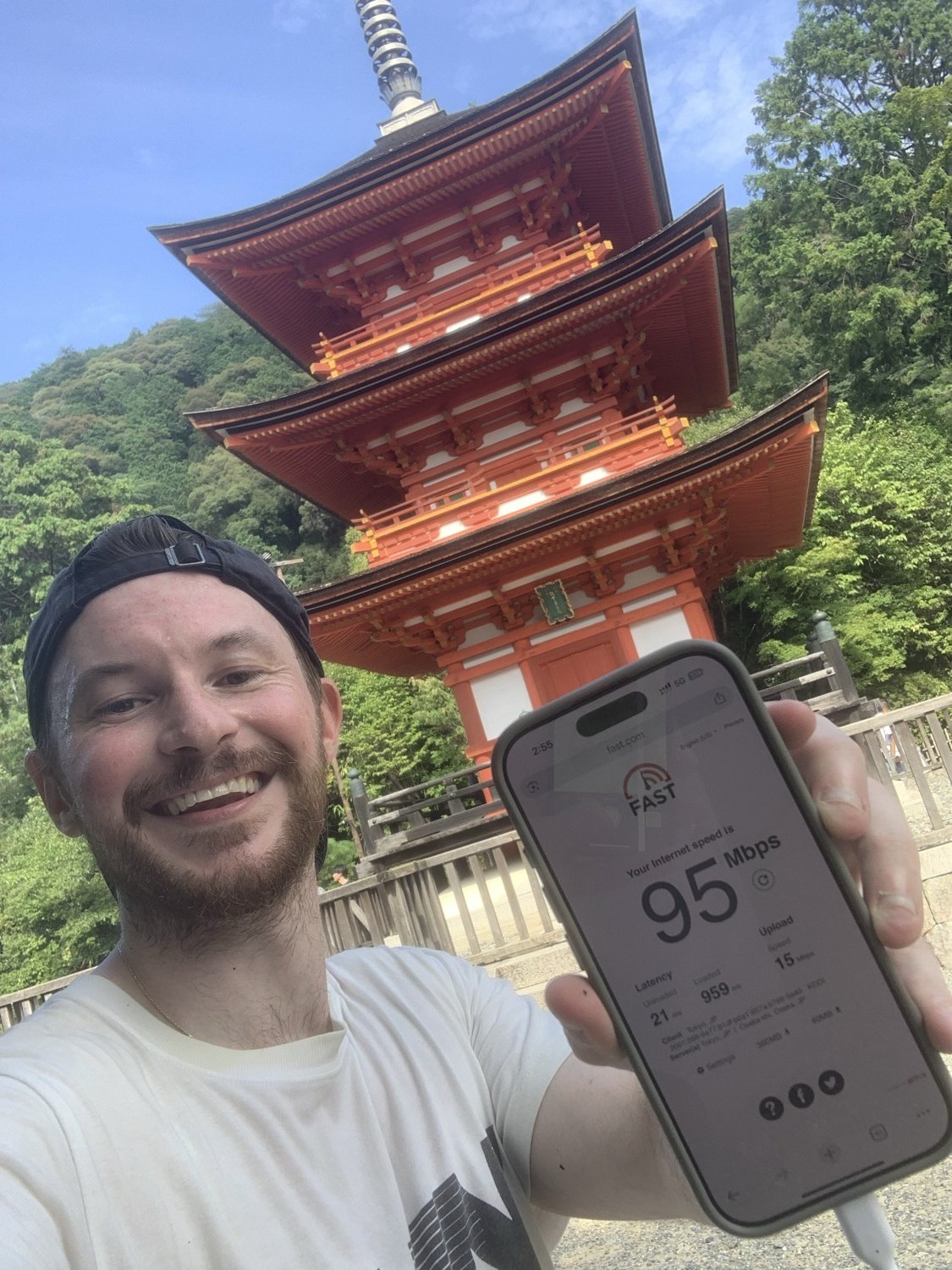 Speed test result recorded at Kiyomizu-dera, Japan