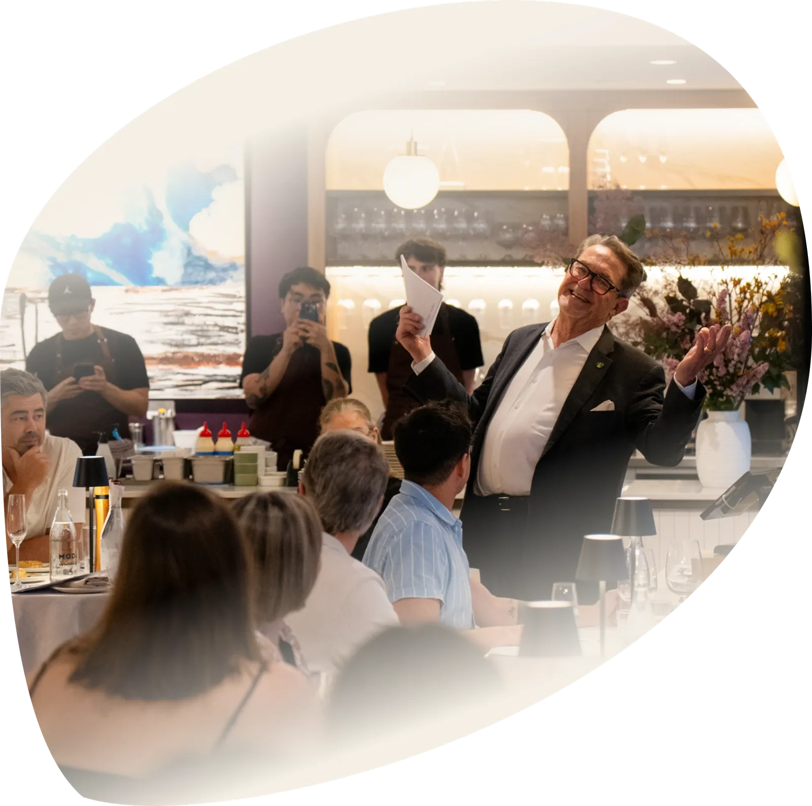 John Bligh speaking to guests at an Annata wine tasting evening