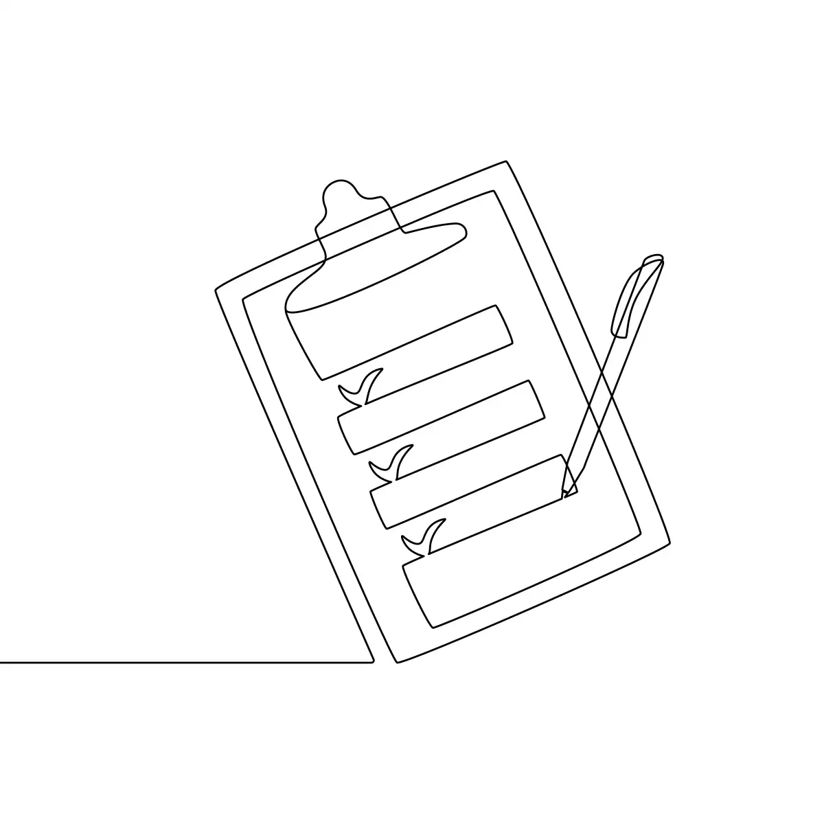 Lineart illustration of a clipboard with checkmarks