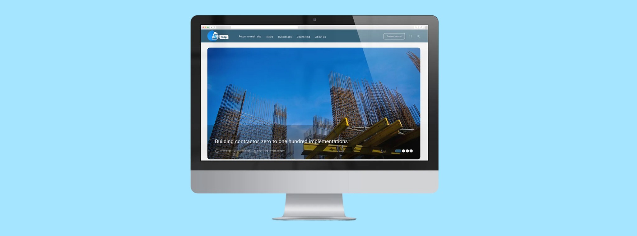 Desktop mockup showing the blog header and layout structure