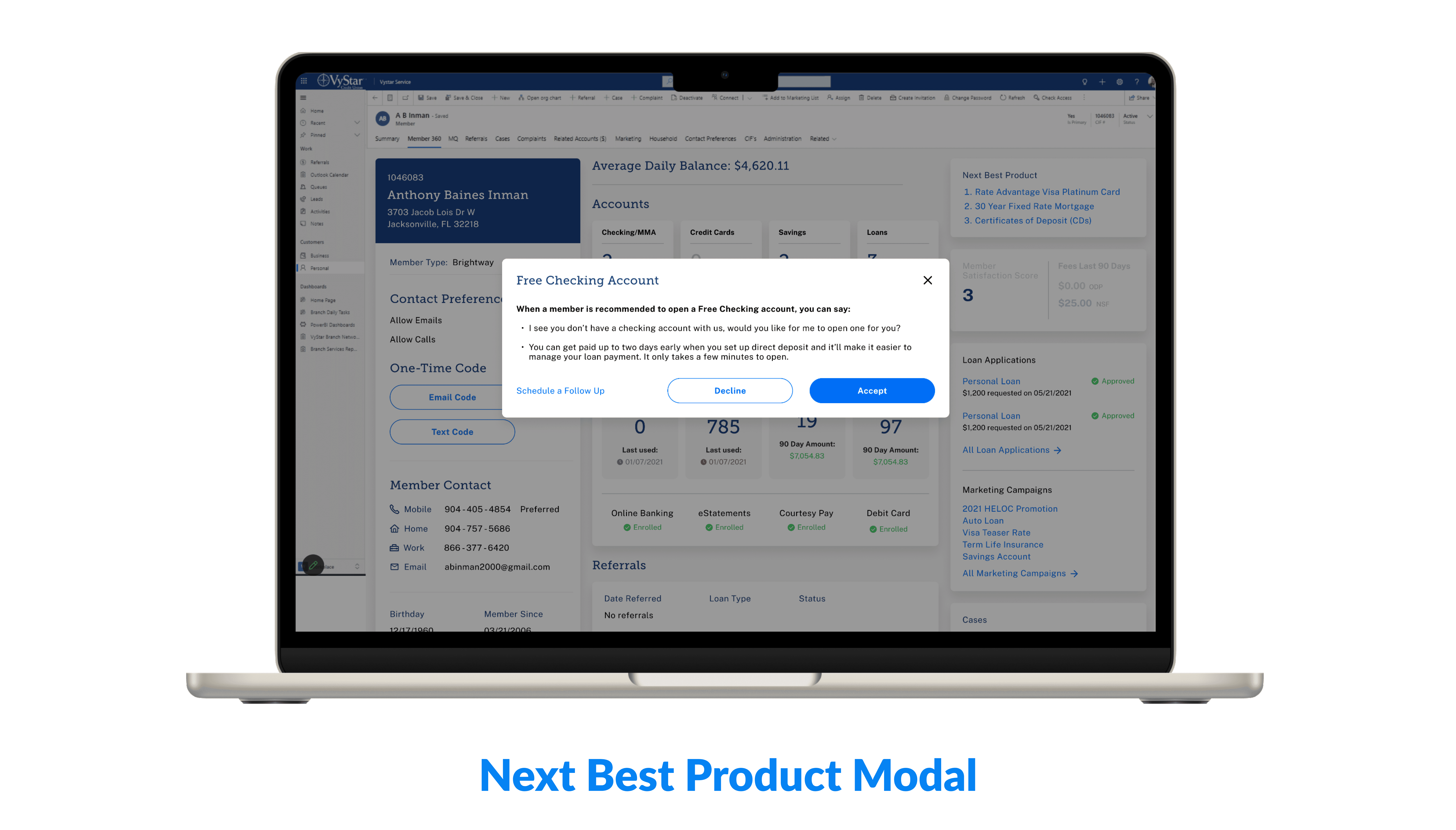 A Mockup of the Next Best Product Modal on a desktop screen.