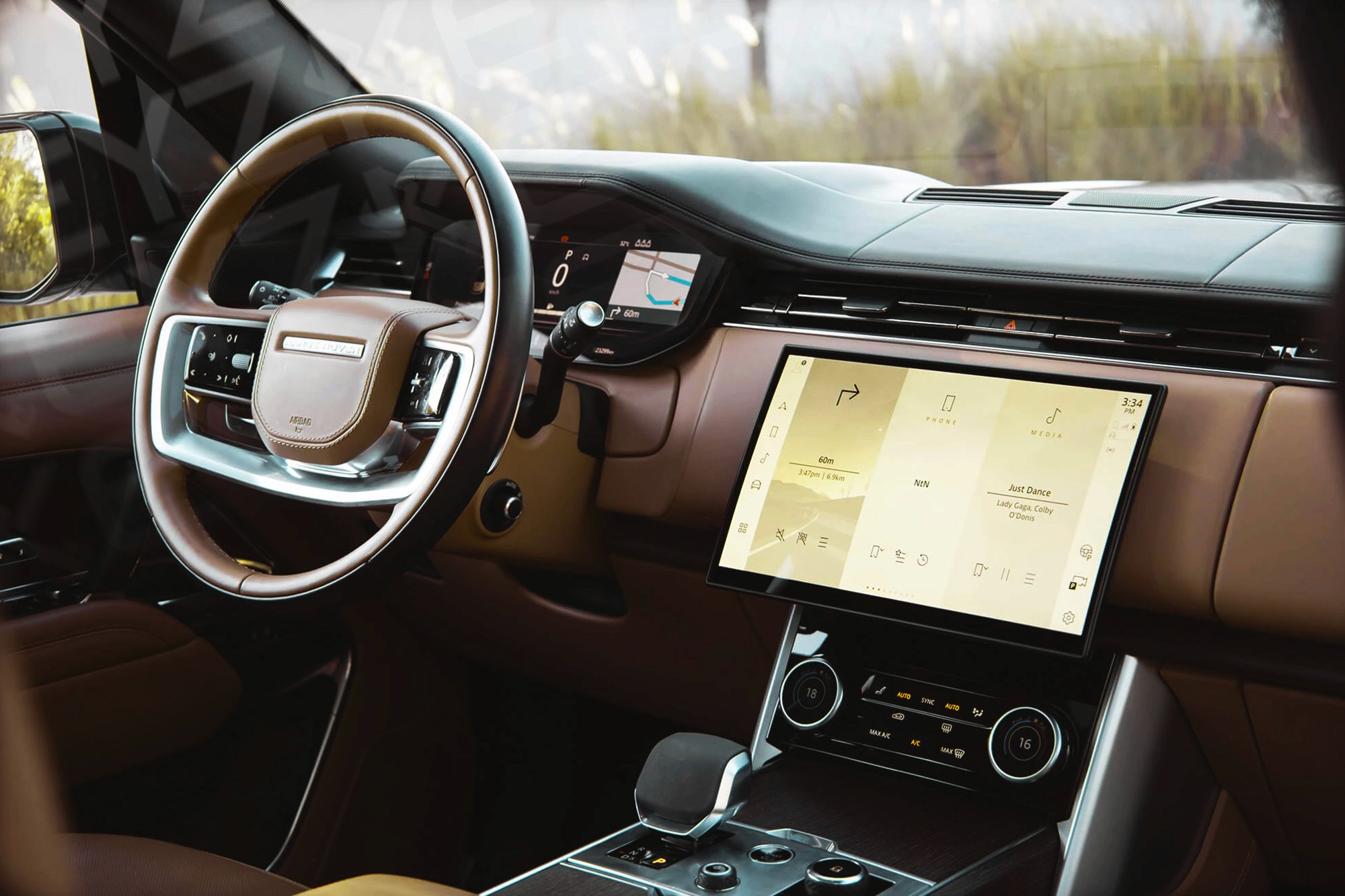 Vue interieur Range Rover HSE Vert – Location SUV à Dubaï | Keyz Rent