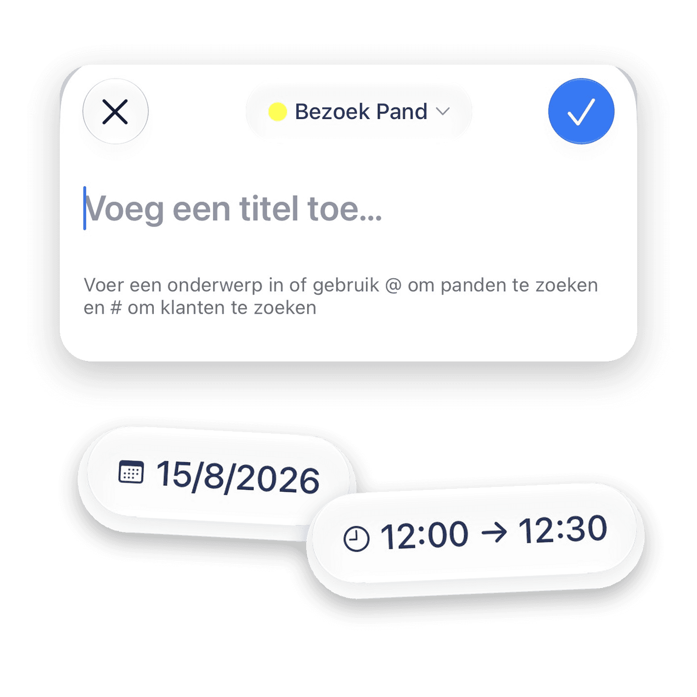 Het nieuwe afspraakvenster met datum- en tijdchips eronder
