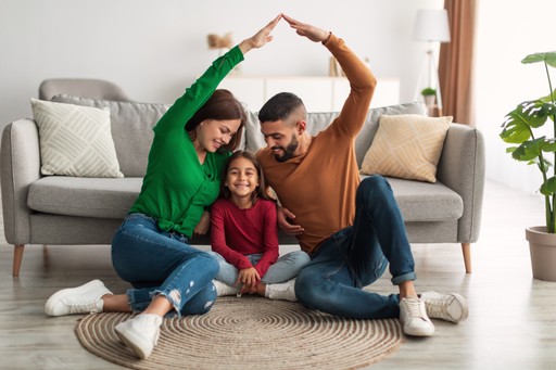 family sitting in living room