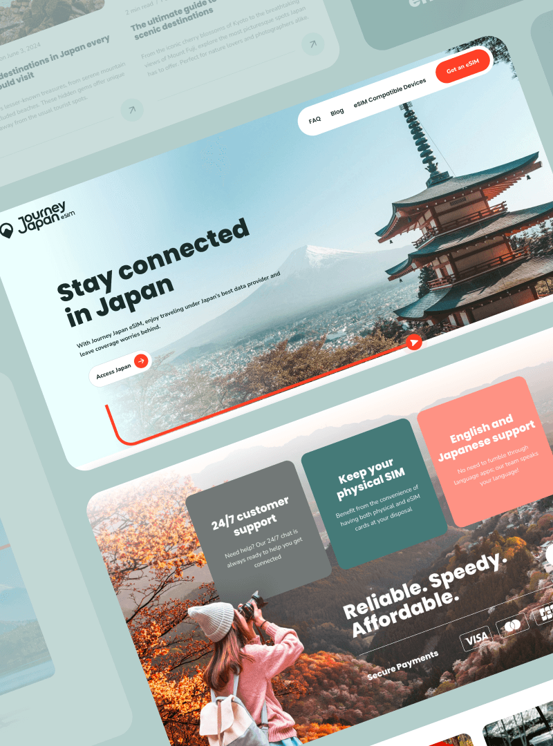 Journey Japan eSIM website designs