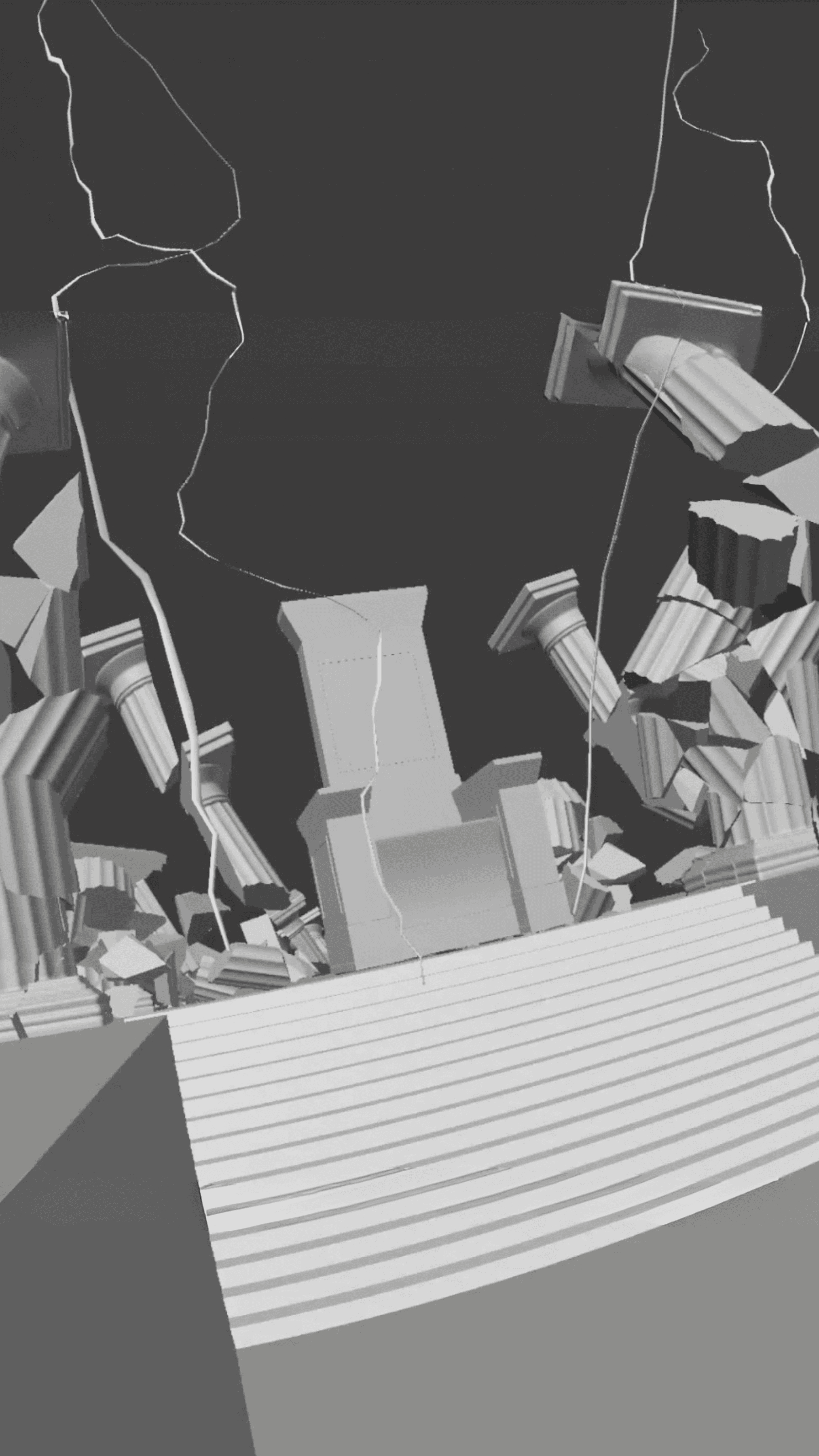 A technical 3D wireframe of a geometric star shape sits above a complex architectural environment