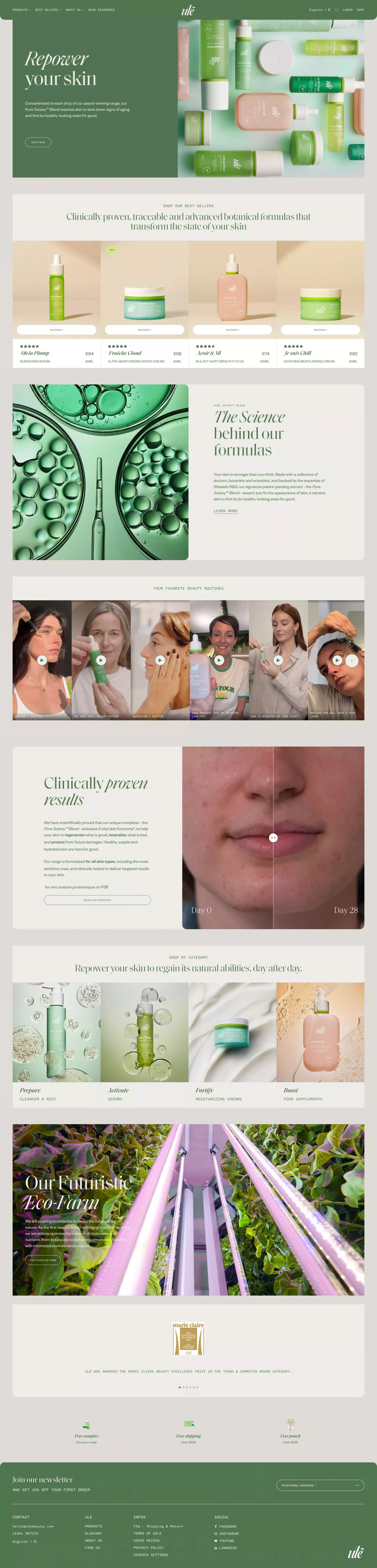 Ulé Beauty Cosmetics ecommerce page screenshot showcasing Beauty and Ecommerce design