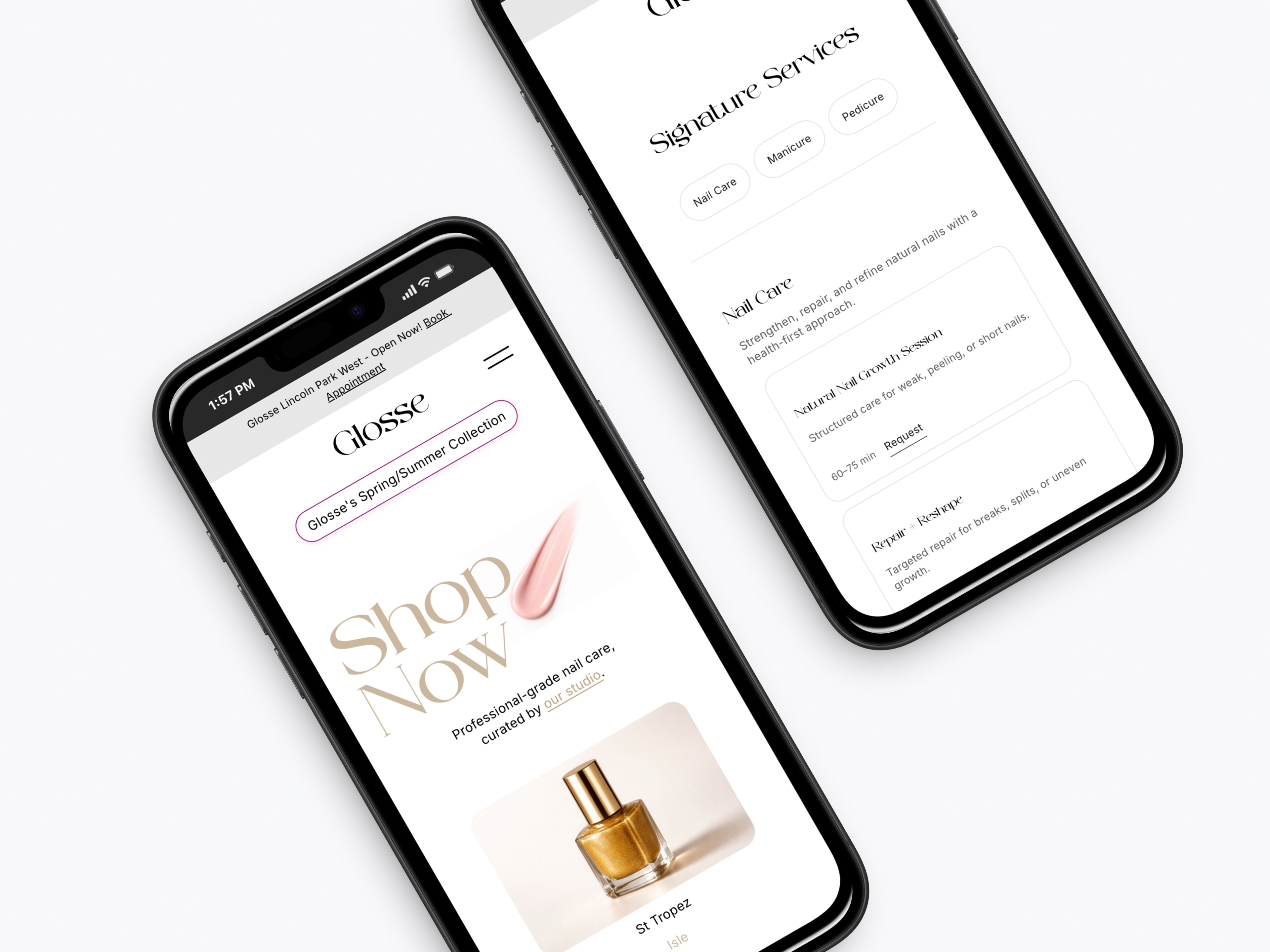 Mobile-optimized booking interface for a high-end Chicago beauty studio.