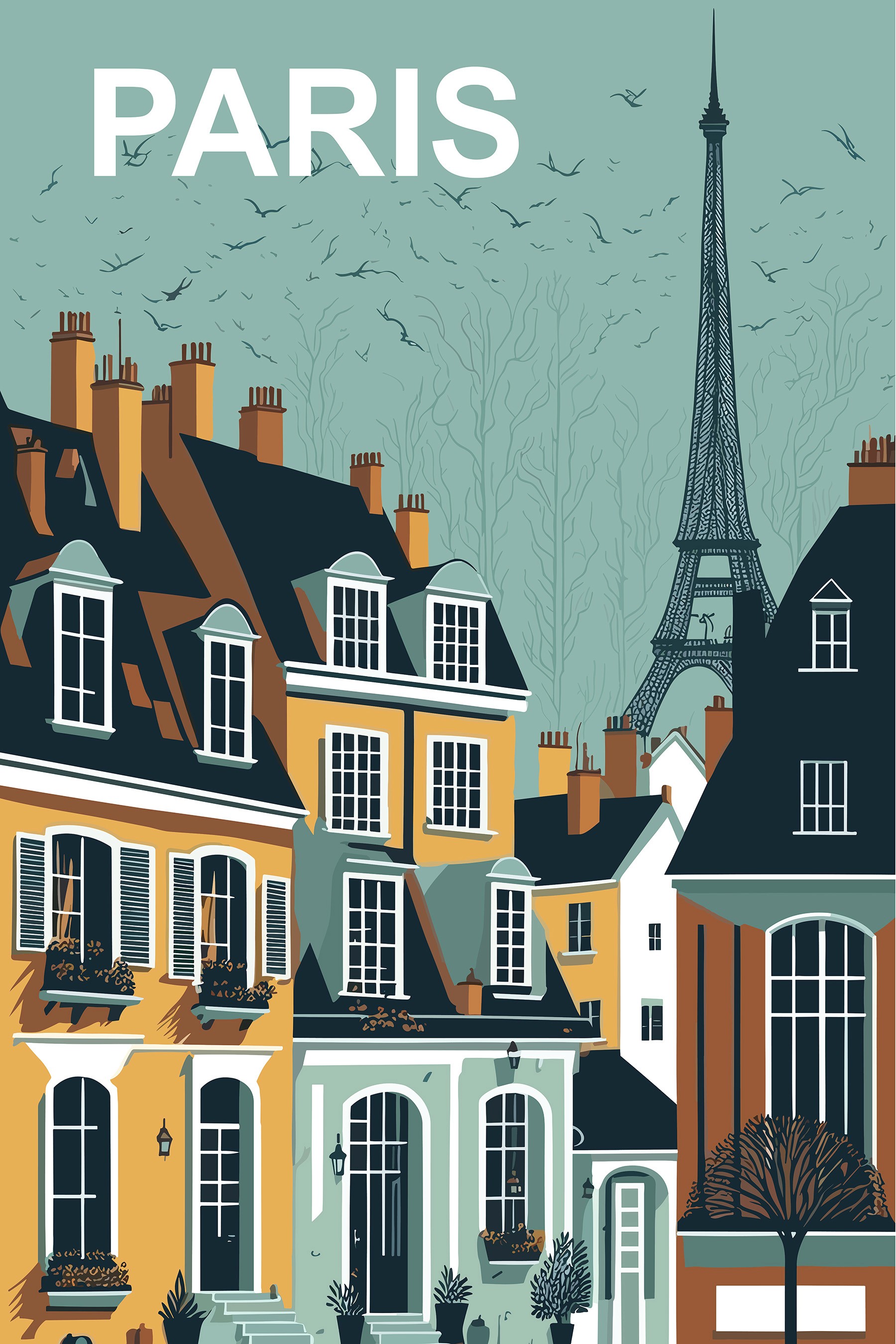 Folk Fable AI Paris travel poster print