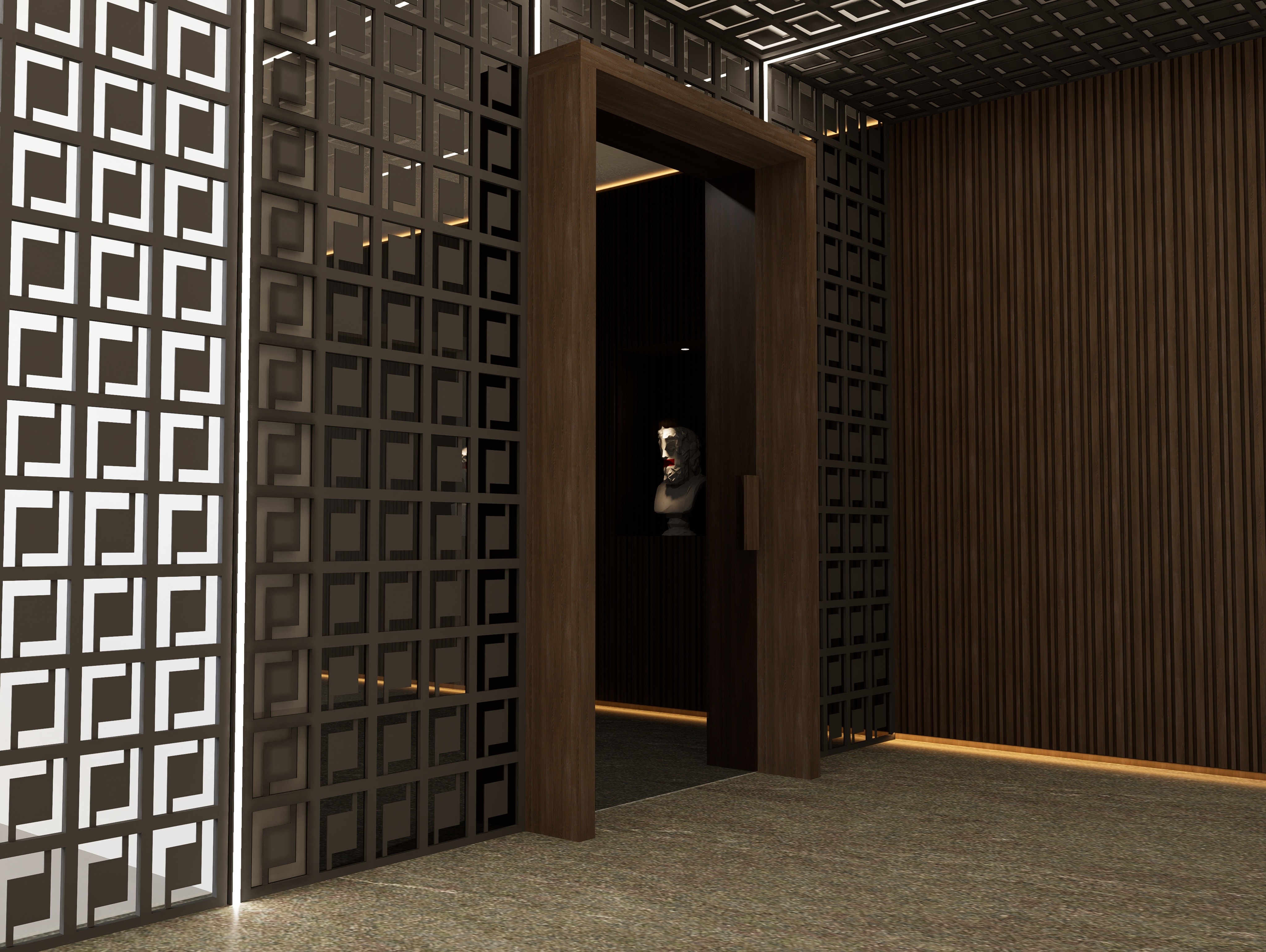 exterior architectural perspective of a private residence, emphasizing rhythmic shadows and spatial depth by topos design studio