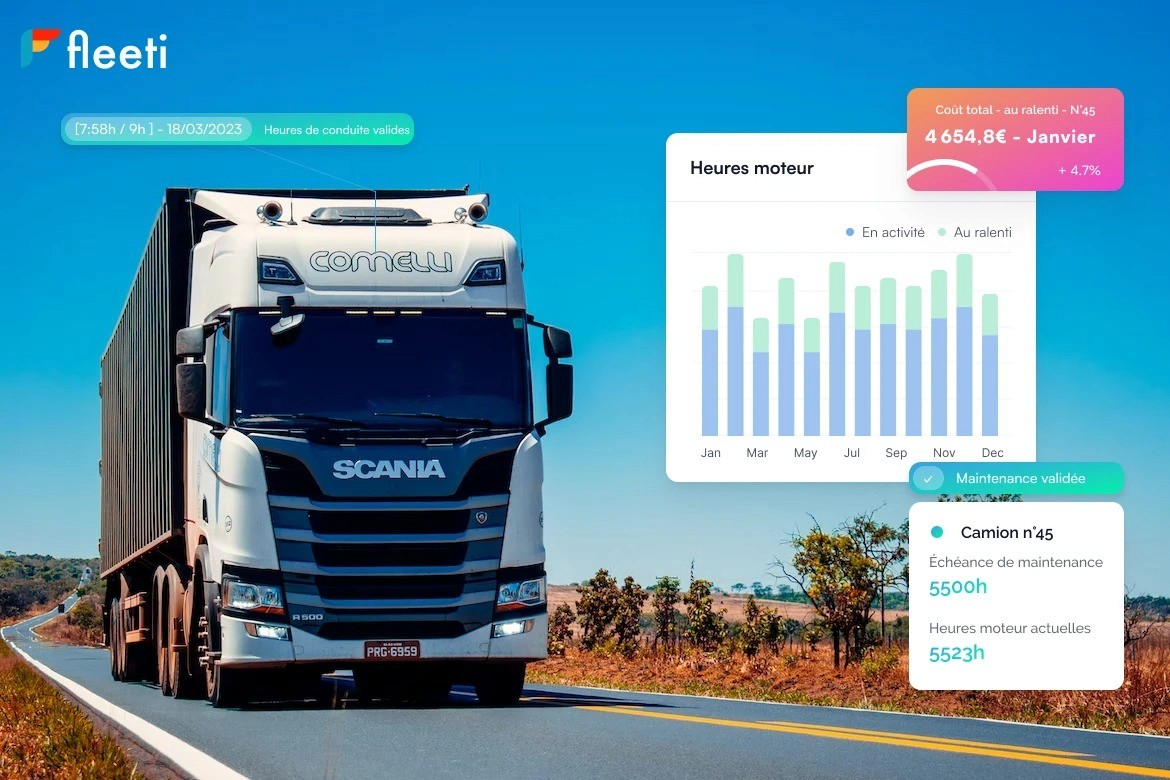 Poids lourd avec semi-remorque sur autoroute au crépuscule, transport et logistique longue distance