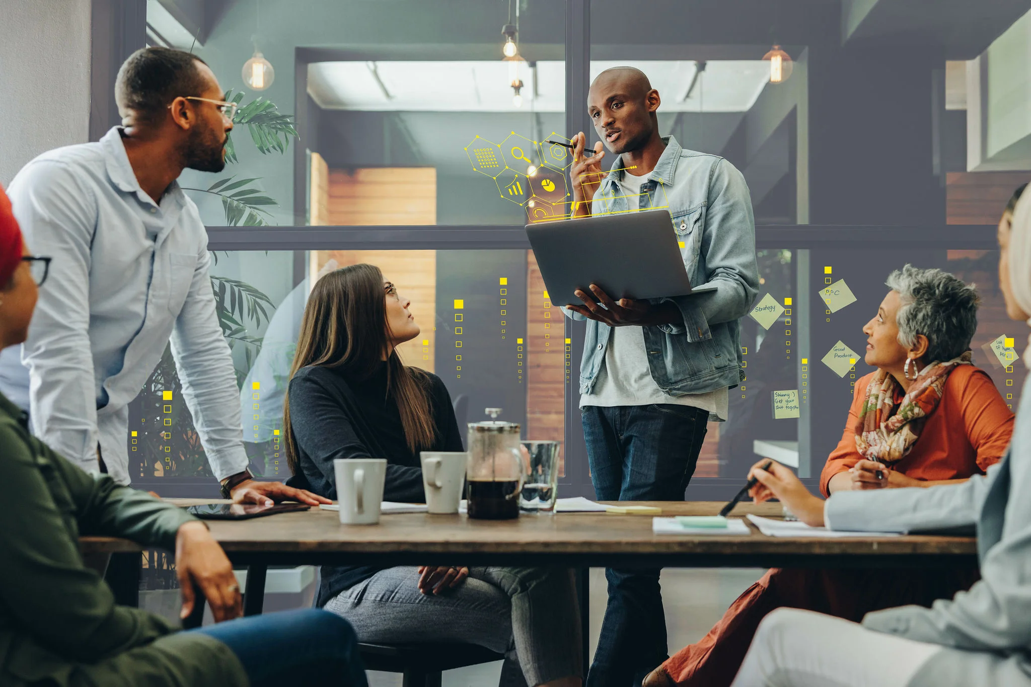 Business professional smiling at desk in office