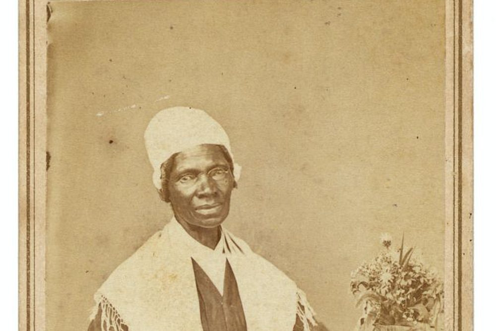 Sojourner Truth seated for a studio portrait, around 1864