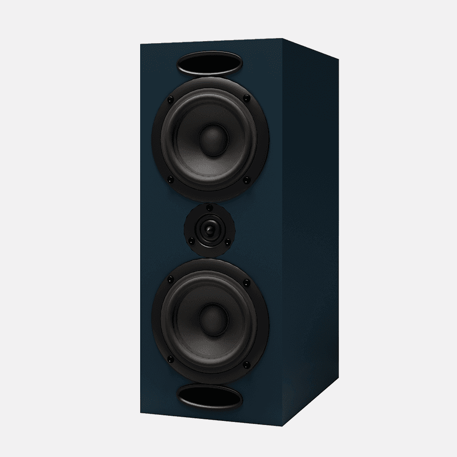 Blue tower speaker with three drivers