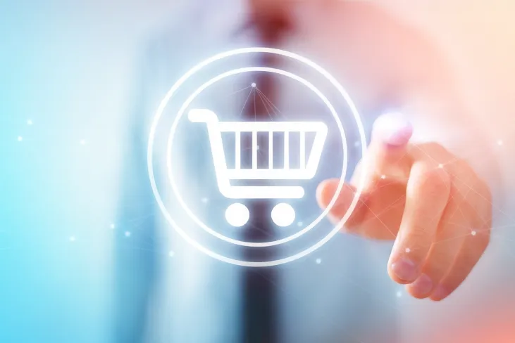 Online shopper holding a credit card