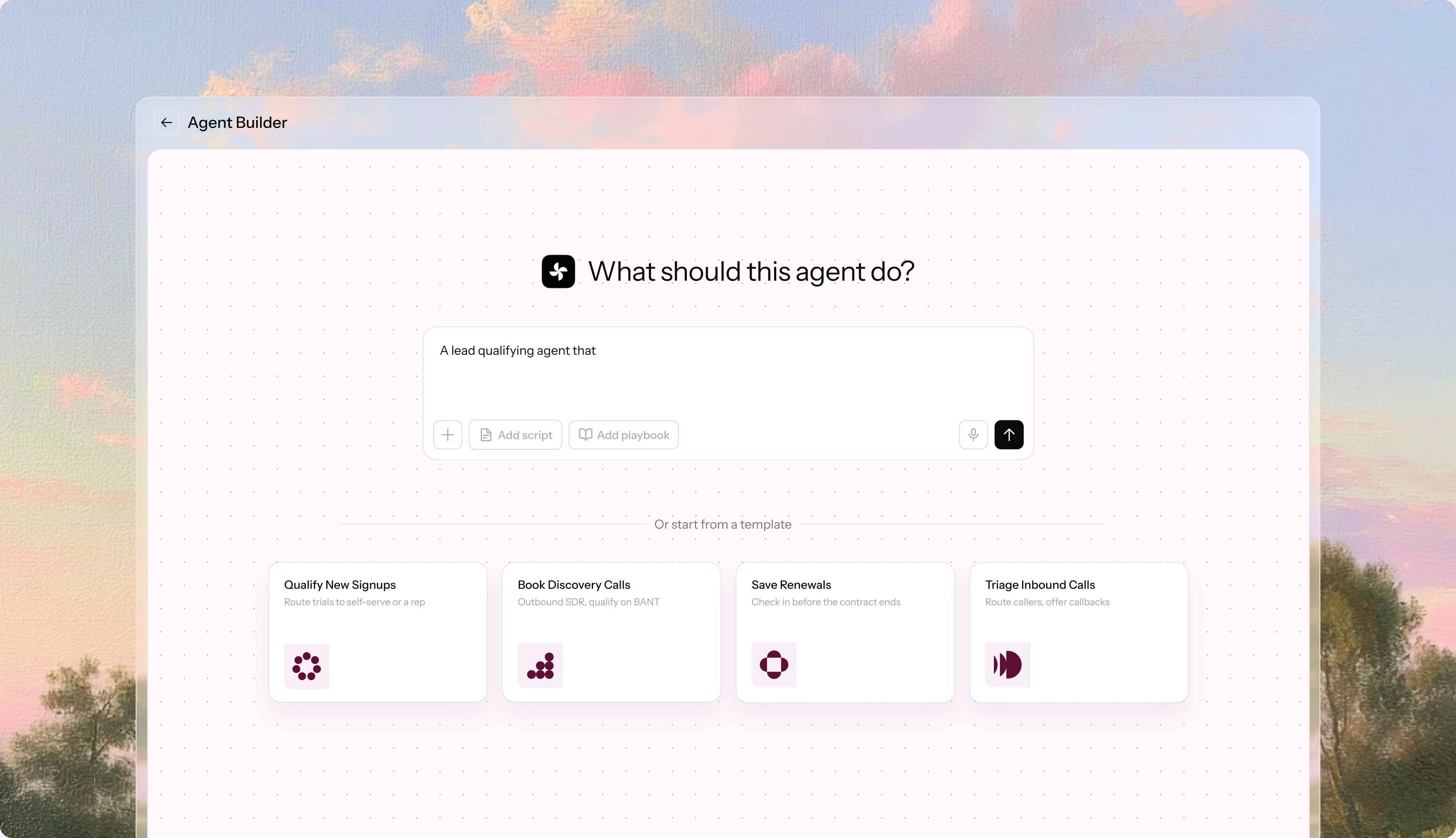 Siena agent builder screen asking what the agent should do