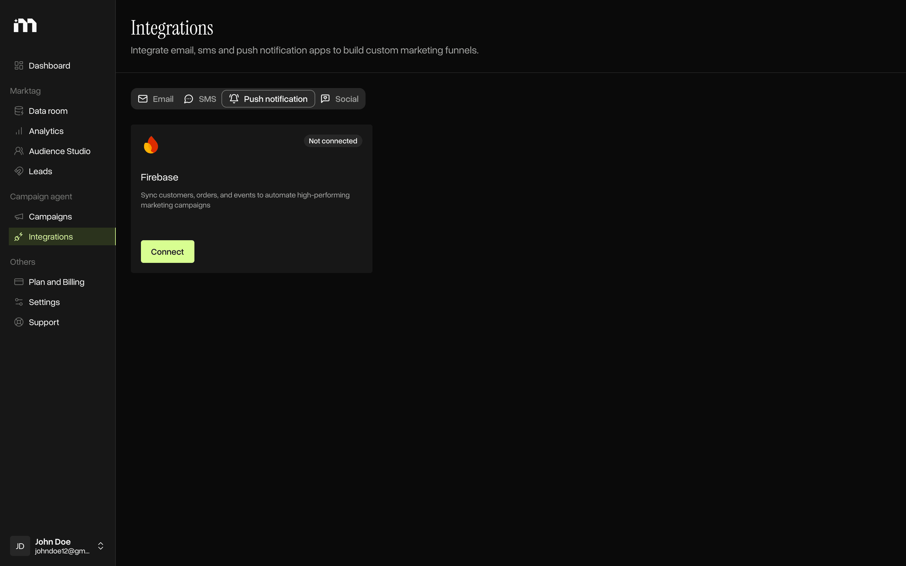 Push notification feature of Markopolo AI