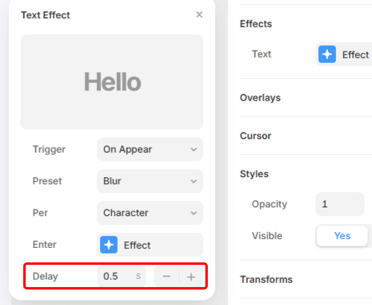 Ajout d’un délai avant le déclenchement d’une animation de texte dans Framer
