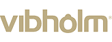 Logo of Vibholm in elegant gold font on a neutral background.