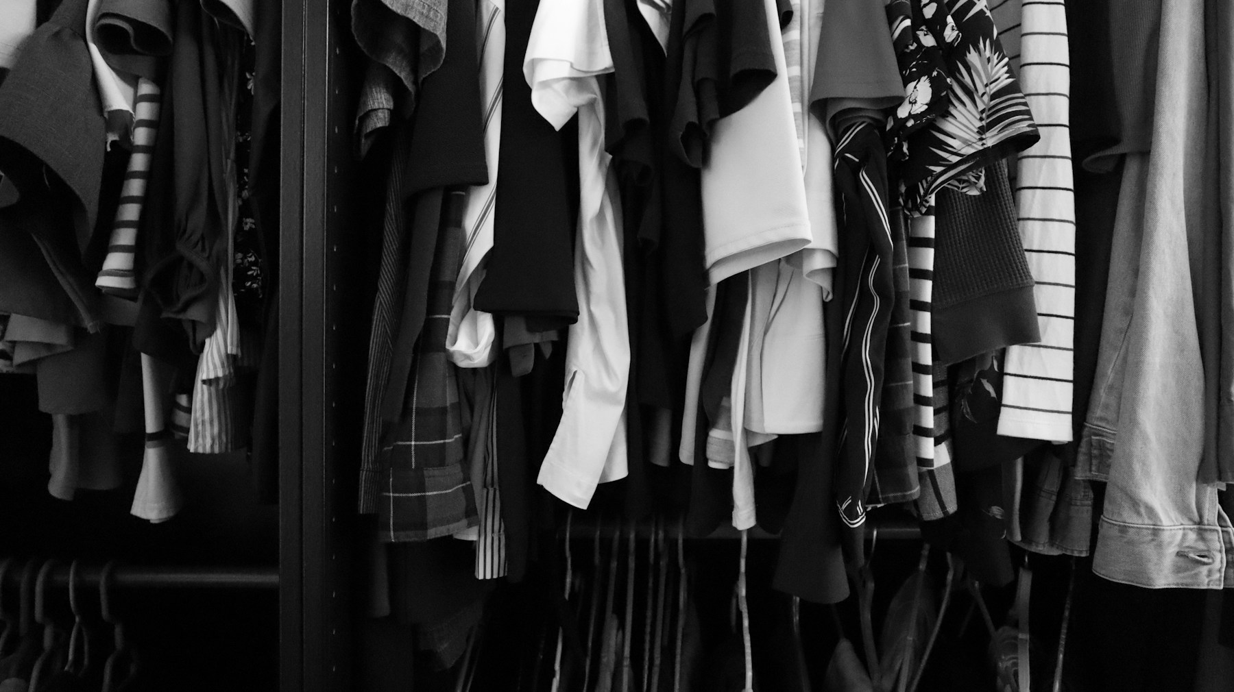 Monochrome wardrobe showing a varied fashion catalog