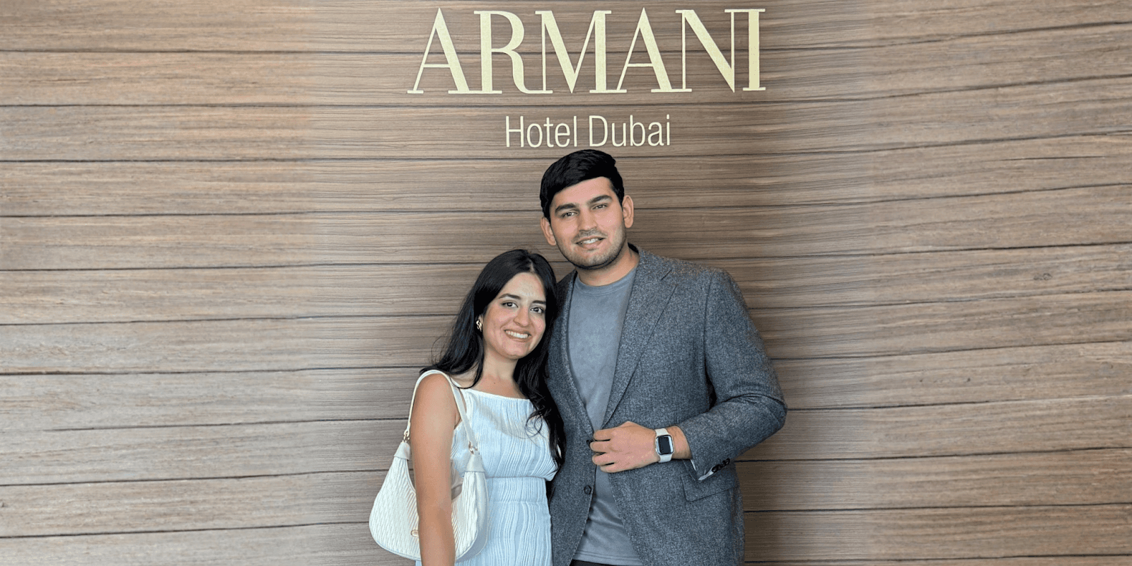 Manas Bichoo and Charul Motwani at Armani Hotel Dubai, featured in their mentorship program helping professionals transition to Dubai.