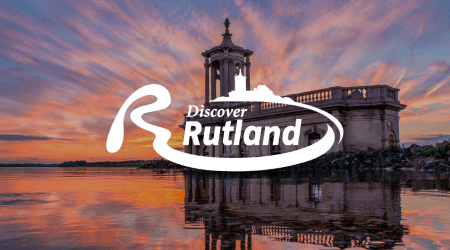 Normanton Church at Rutland Water with the Discover Rutland logo overlaying it.